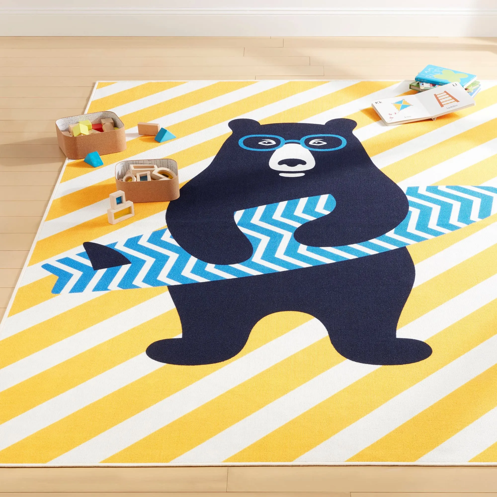 Surfer Bear Kids Machine Washable Area Rug