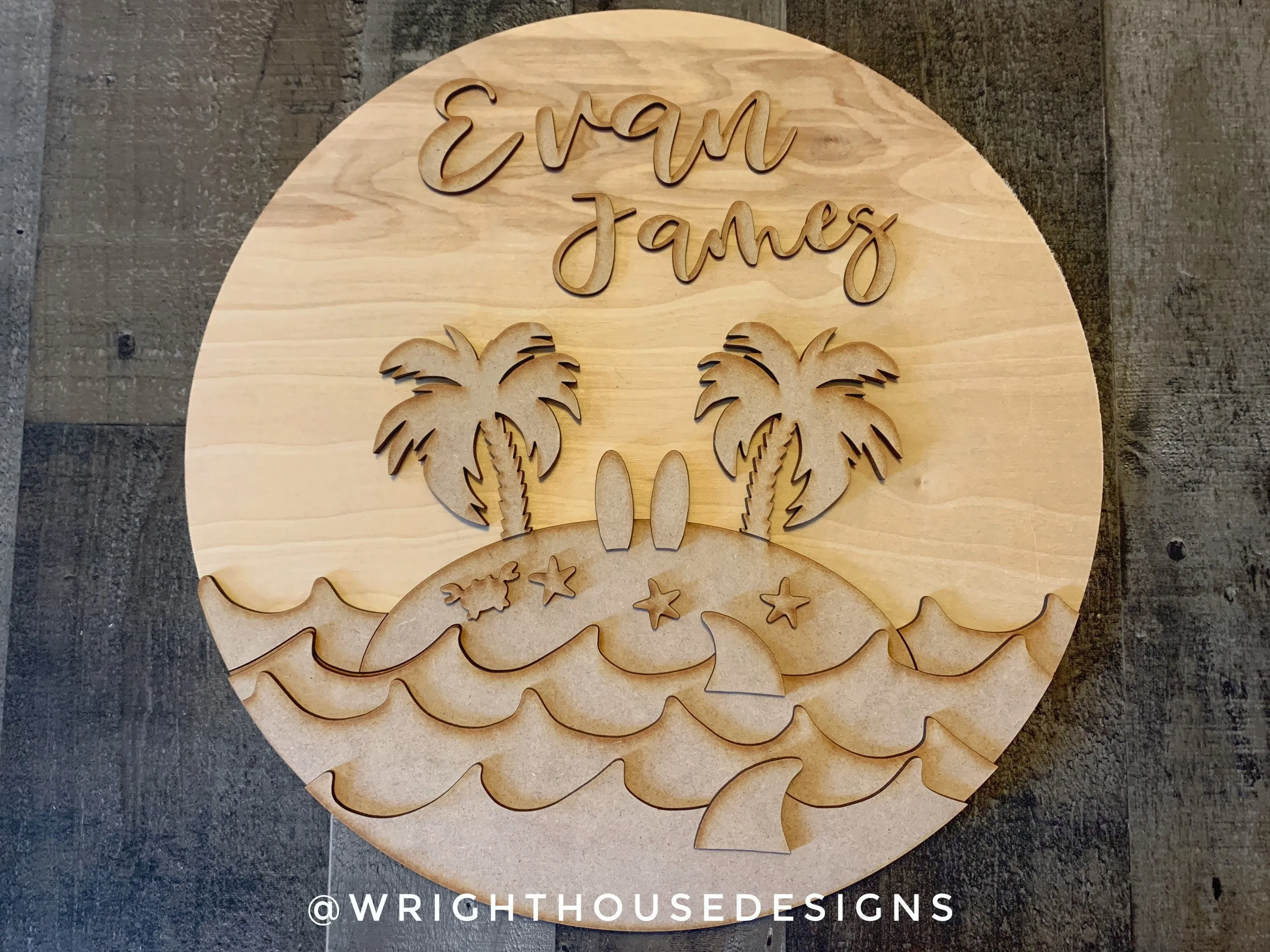 Surfing In Paradise Shark Island Baby Nursery Round - Sign Making Home Decor and DIY Kits - Cut File For Glowforge Lasers - Digital SVG File