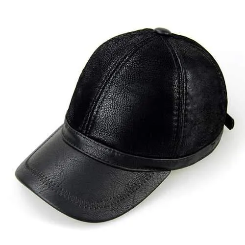 Unisex PU Leather Earflap Ear Muffs Baseball Cap Adjustable Fleece Lining Golf Windproof Outdoor Hat