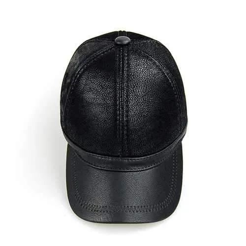 Unisex PU Leather Earflap Ear Muffs Baseball Cap Adjustable Fleece Lining Golf Windproof Outdoor Hat