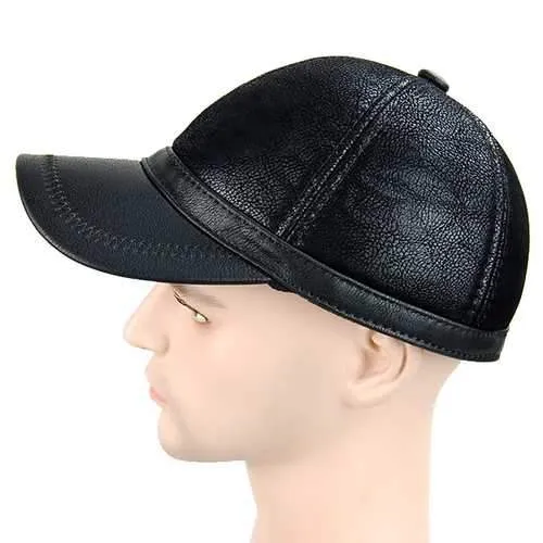 Unisex PU Leather Earflap Ear Muffs Baseball Cap Adjustable Fleece Lining Golf Windproof Outdoor Hat