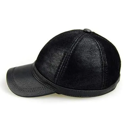 Unisex PU Leather Earflap Ear Muffs Baseball Cap Adjustable Fleece Lining Golf Windproof Outdoor Hat