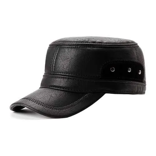 Unisex PU Leather Earflap Ear Muffs Baseball Cap Adjustable Plush Lining Golf Windproof Outdoor Hat
