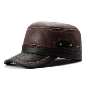 Unisex PU Leather Earflap Ear Muffs Baseball Cap Adjustable Plush Lining Golf Windproof Outdoor Hat