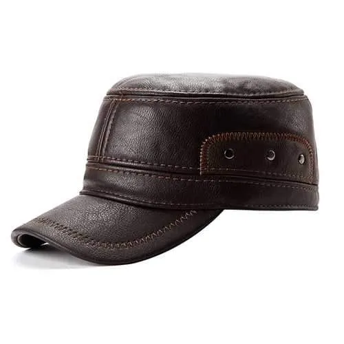Unisex PU Leather Earflap Ear Muffs Baseball Cap Adjustable Plush Lining Golf Windproof Outdoor Hat