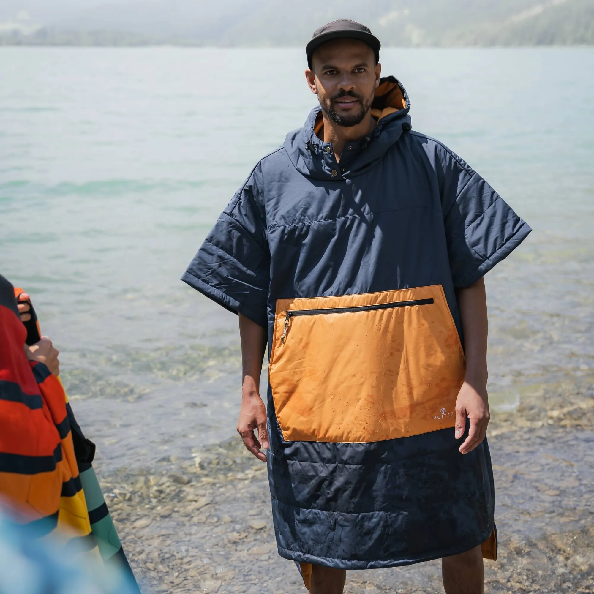 VOITED Original Outdoor Poncho for Surfing, Camping, Vanlife & Wild Swimming - Marsh Grey / Desert