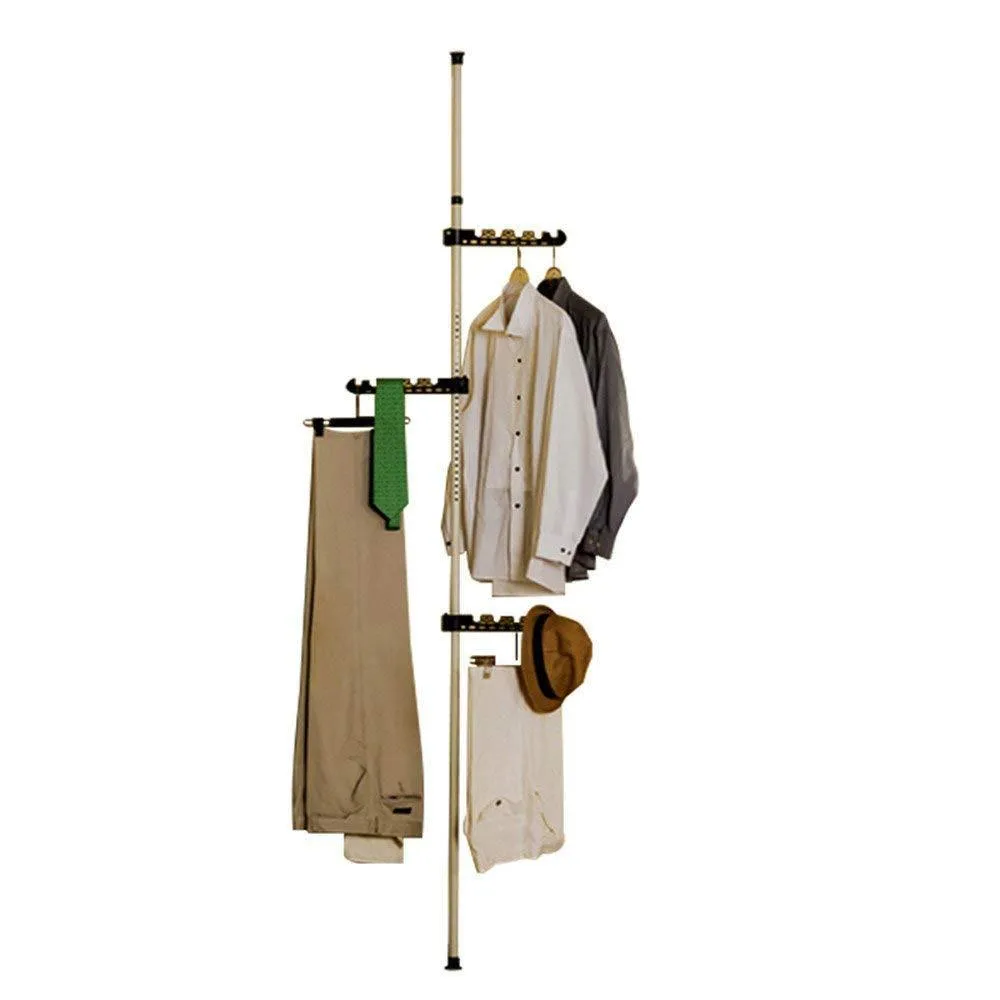 XQY Clothes Stand Coat Racks Portable Indoor Garment Rack Tools-Free DIY Coat Hanger Clothes Wardrobe Heavy Duty Stainless Steel Poles and Bars. Reach Hook Included.Space Fit and Saver. Stable and